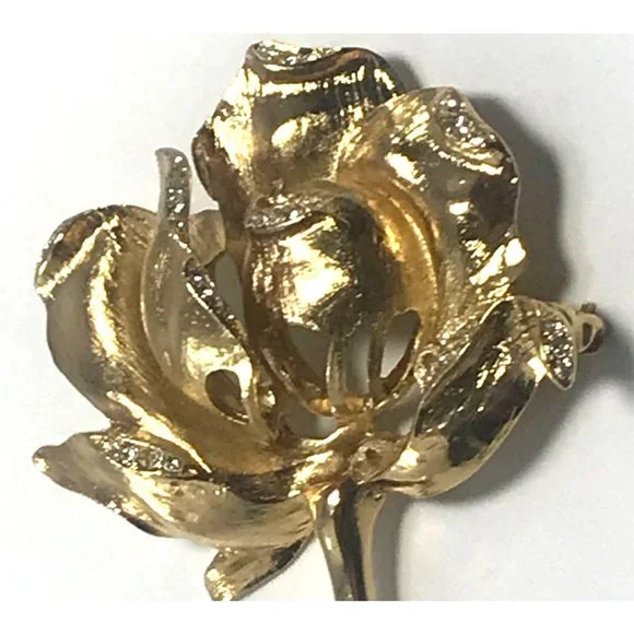 Nolan Miller Glamour Collection Dimensional Rose Brooch Pin Gold Tone AS IS - Picture 2 of 4
